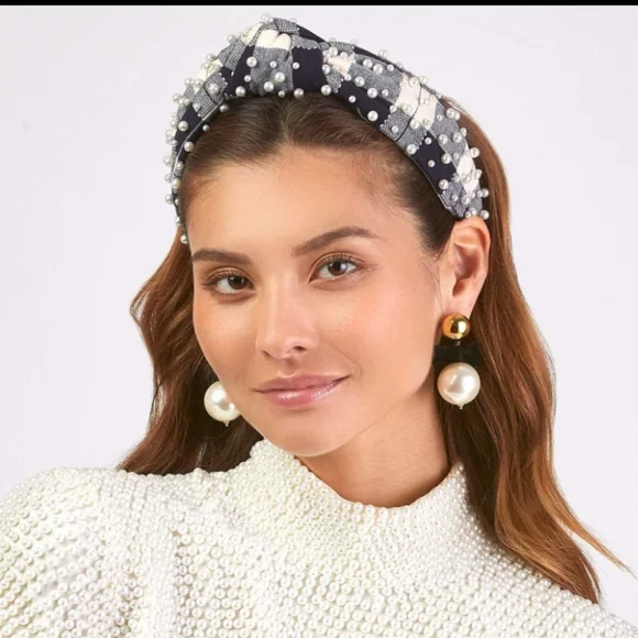 Lele Sadoughi Plaid Pearl Headband - Picture 1 of 7